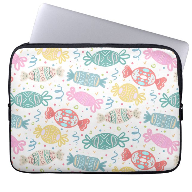 Cartoon, veelkleurige feestsnoepjes laptop sleeve (Voorkant)