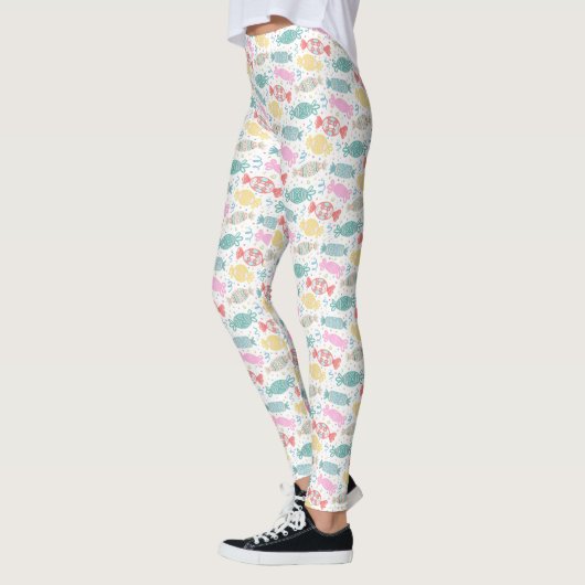Cartoon, veelkleurige feestsnoepjes leggings (Links)