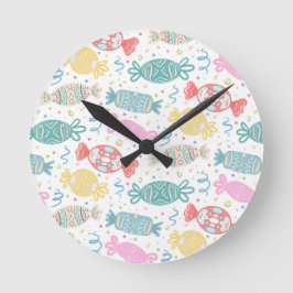 Cartoon, veelkleurige feestsnoepjes ronde klok