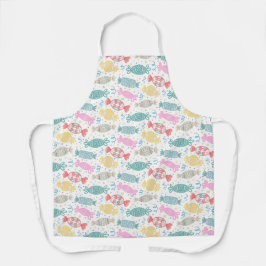 Cartoon, veelkleurige feestsnoepjes schort