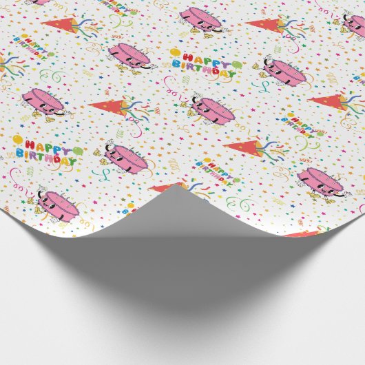 Cartoon verjaardagsfeest inpakpapier (Hoek)