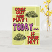 Cartoon Verjaardagskaarten: Kom en Speel II Kaart (Gele Bloem)