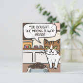 Cartoon verkeerde smaak kattenvoer briefkaart (Staand voorkant)