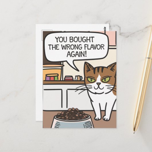 Cartoon verkeerde smaak kattenvoer briefkaart (Voorkant / Achterkant in situ)
