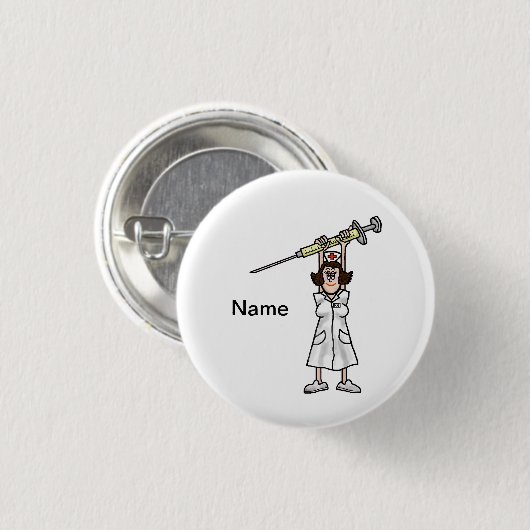 Cartoon Verpleegkundige injectiespuit boven haar B Ronde Button 3,2 Cm (Voorkant /achterkant)