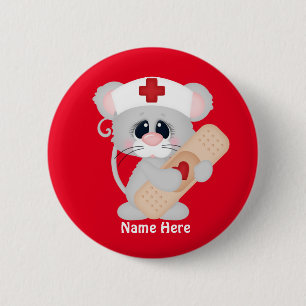 Cartoon Verpleegmuis toevoegen naamknop Ronde Button 5,7 Cm