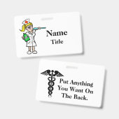 Cartoon verpleegster met medicijnbadge past zich a badge (Front & Back)