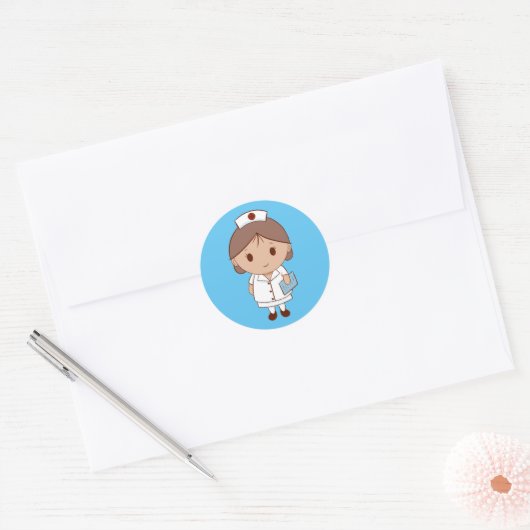 Cartoon verpleegster ronde sticker (Envelop)