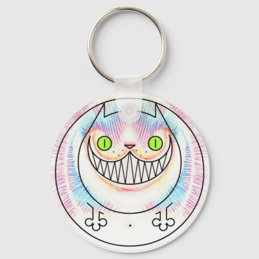 Cartoon Vet Kat Button Sleutelhanger (Voorkant)
