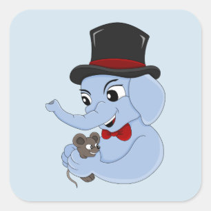 Cartoon vierkant sticker van een kleine olifant