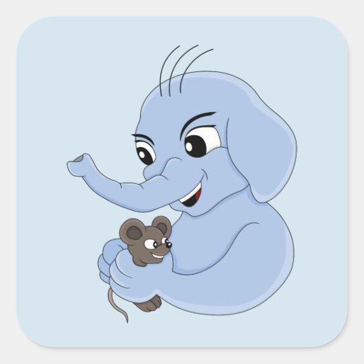 Cartoon vierkant sticker van een kleine olifant (Voorkant)
