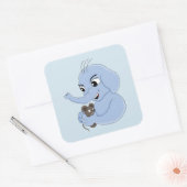 Cartoon vierkant sticker van een kleine olifant (Envelop)
