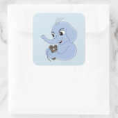 Cartoon vierkant sticker van een kleine olifant (Tas)