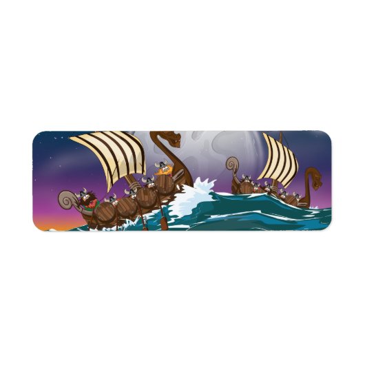 Cartoon Viking invasievloot Etiket (Voorkant)