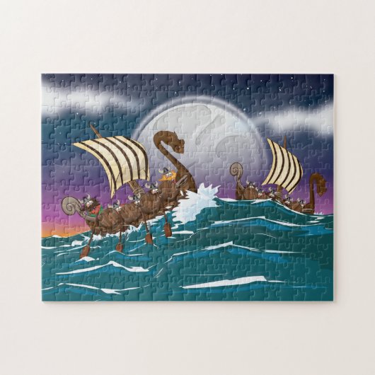 Cartoon Viking invasievloot Legpuzzel (Horizontaal)