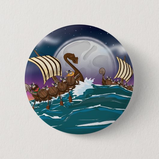 Cartoon Viking invasievloot Ronde Button 5,7 Cm (Voorkant)