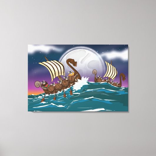 Cartoon Viking-vloot Canvas Afdruk (Voorkant)