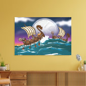 Cartoon Viking-vloot Canvas Afdruk (Insitu (Woonkamer))