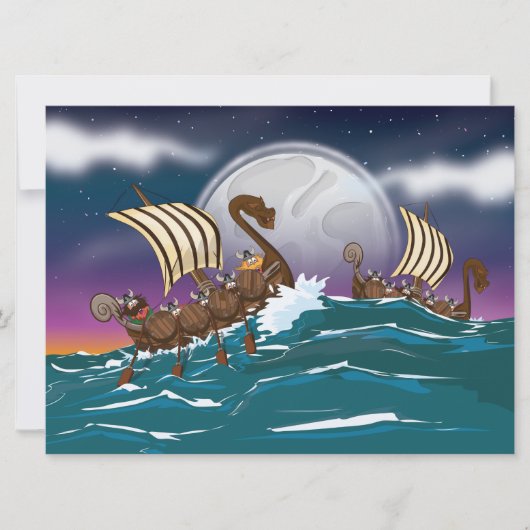 Cartoon Viking-vloot Kaart (Voorkant)