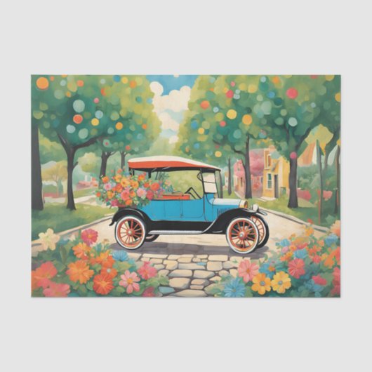 Cartoon Vintage Car Decoupage Tissue Papier (Voorkant)