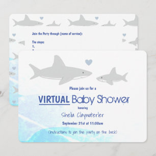 Cartoon Virtuele Baby shower White Grey Blue Shark Kaart