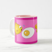 Cartoon vis en gefrituurde ei verrassing! tweekleurige koffiemok (Voorkant links)