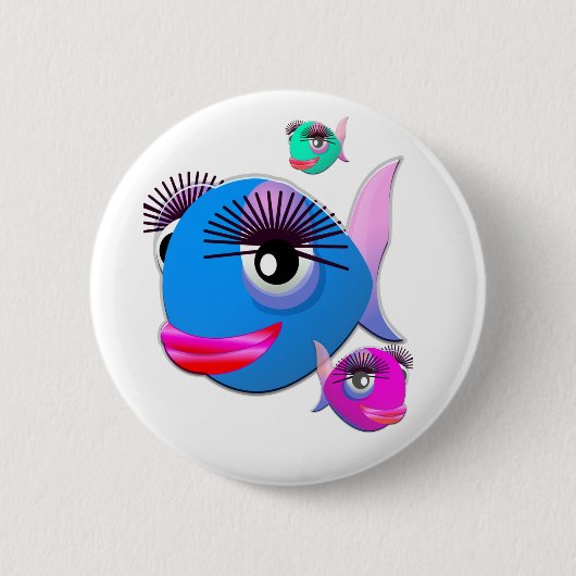 Cartoon Vis met BIg Lips en Eyelashes Ronde Button 5,7 Cm (Voorkant)