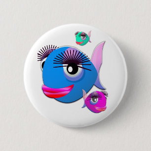Cartoon Vis met BIg Lips en Eyelashes Ronde Button 5,7 Cm