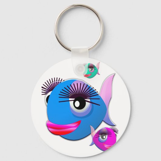Cartoon Vis met BIg Lips en Eyelashes Sleutelhanger (Voorkant)