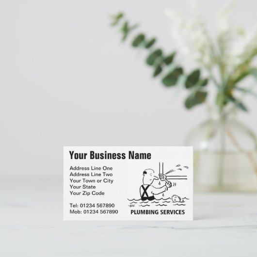 Cartoon Visitekaartje loodgietersdiensten (Staand voorkant)