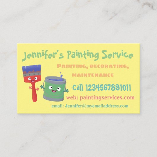 Cartoon visitekaartje van Cute Happy-verfservice (Voorkant)