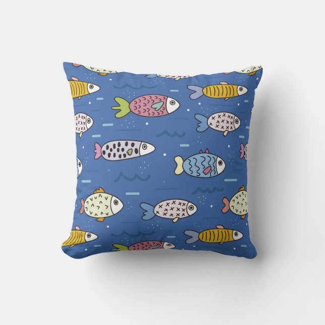 Cartoon vispatroon blauw multicolor zee kussen (Voorkant)