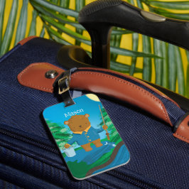 Cartoon Vissen Bruine Beer Kind Bagage Label