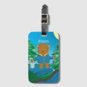 Cartoon Vissen Bruine Beer Kind Bagage Label (Voorkant (verticaal))
