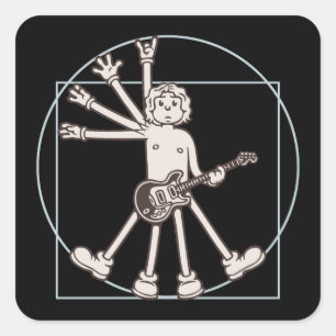 Cartoon Vitruvian Rocker Vierkante Sticker