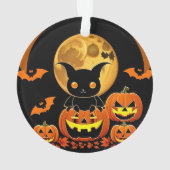 Cartoon vleermuis en pompoenen onder volle maan ornament (achterkant)