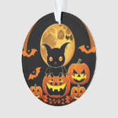 Cartoon vleermuis en pompoenen onder volle maan ornament (voorkant)