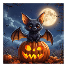 Cartoon Vleermuis Pompoenen Vollemaan Halloween