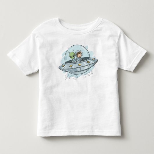 Cartoon Vliegende Alien Kinder Shirts (Voorkant)