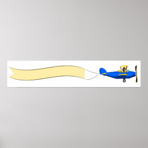 Cartoon-vliegtuig met blanco banner poster
