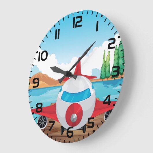 Cartoon Vliegtuig op Lake Dock Fun Travel Adventur Grote Klok (Hoek)