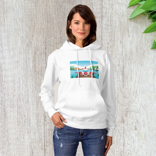 Cartoon Vliegtuig op Lake Dock Fun Travel Adventur Hoodie
