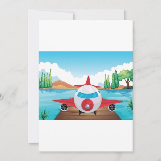 Cartoon Vliegtuig op Lake Dock Fun Travel Adventur Kaart (Voorkant)
