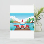 Cartoon Vliegtuig op Lake Dock Fun Travel Adventur Kaart (Staand voorkant)