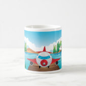 Cartoon Vliegtuig op Lake Dock Fun Travel Adventur Koffiemok (Center)