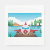 Cartoon Vliegtuig op Lake Dock Fun Travel Adventur Servet (Voorkant)