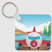 Cartoon Vliegtuig op Lake Dock Fun Travel Adventur Sleutelhanger (Voorkant)
