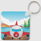 Cartoon Vliegtuig op Lake Dock Fun Travel Adventur Sleutelhanger (Achterkant)