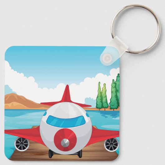 Cartoon Vliegtuig op Lake Dock Fun Travel Adventur Sleutelhanger (Achterkant)