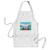 Cartoon Vliegtuig op Lake Dock Fun Travel Adventur Standaard Schort (Voorkant)